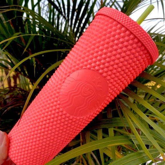 Starbucks Dragon Fruit Studded Cup Bling Neon Coral Tumbler 24oz Venti New 2022 - Picture 5 of 16
